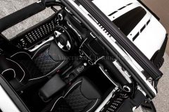 blck and white interior with white stiching